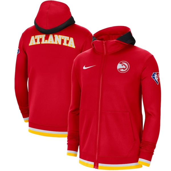 Men's Atlanta Hawks Red 75th Anniversary Performance Showtime Full-Zip Hoodie Jacket - Click Image to Close